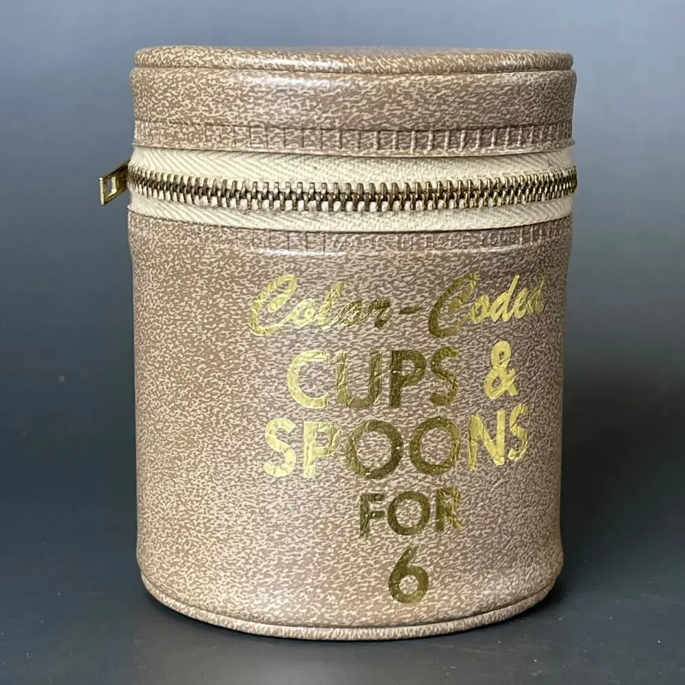 Vintage Camping Cup Set for 6 With Matching Spoons Travel Case Retro